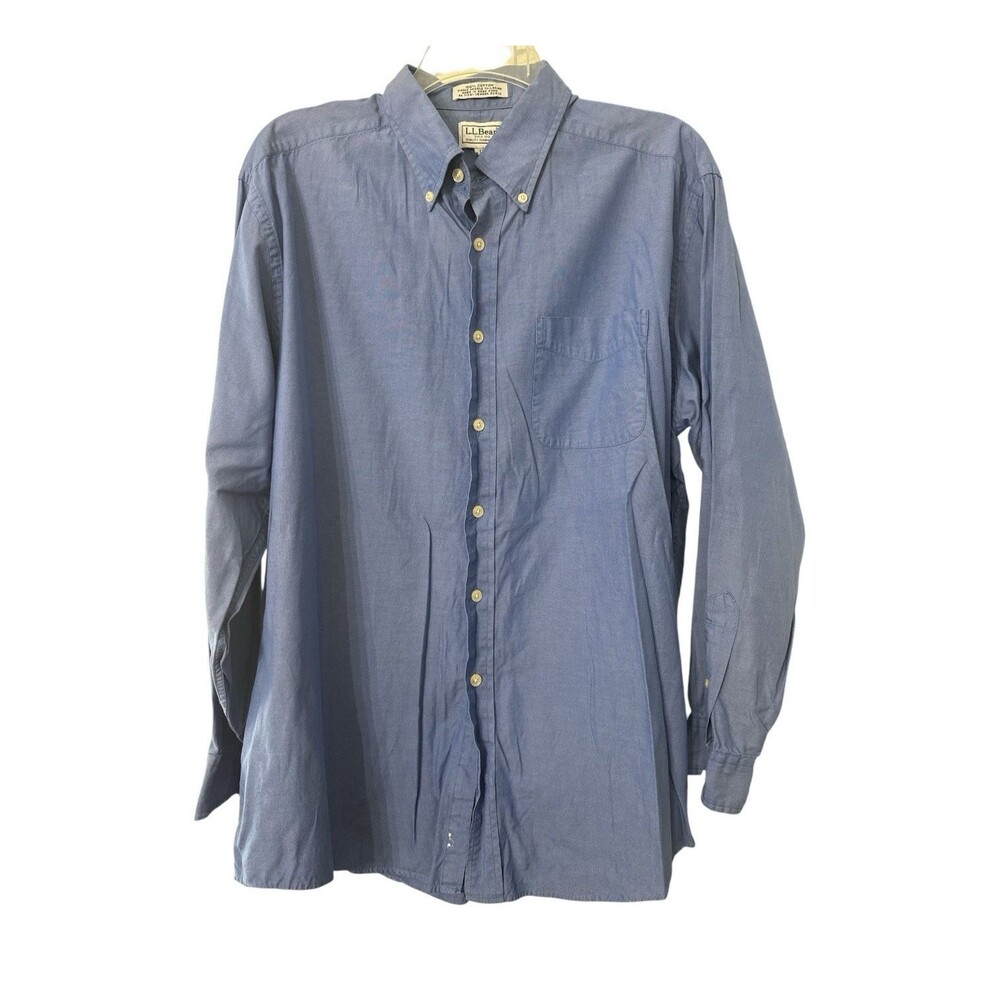 Vintage 90s XL L.L. Bean Men's Dress Shirt Blue Solid 17-34 Regular Fit Cotton